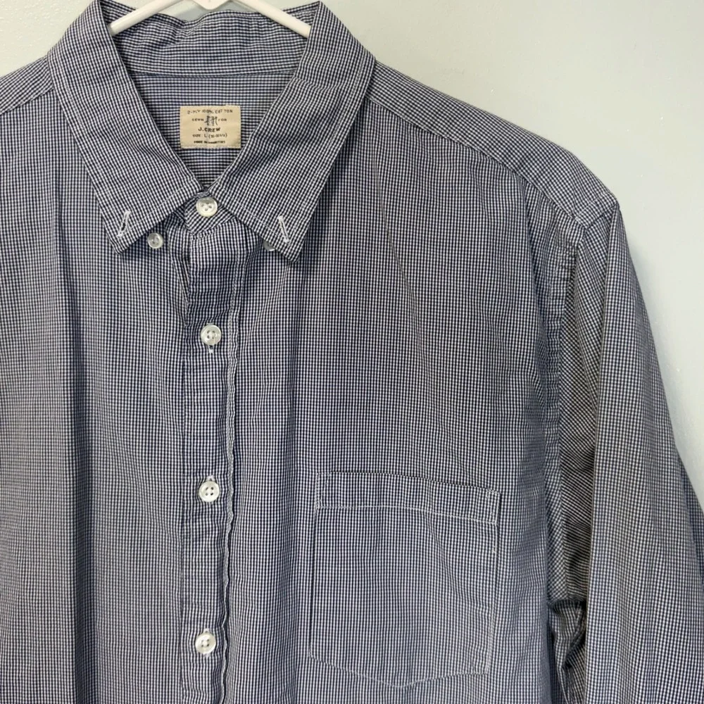 J Crew Mens Large Blue White Gingham Check Button Down Shirt Classic Office